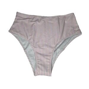 Vimpunec High Waist High Leg Pink/White Striped Swim Bottoms SIZE Large NWT